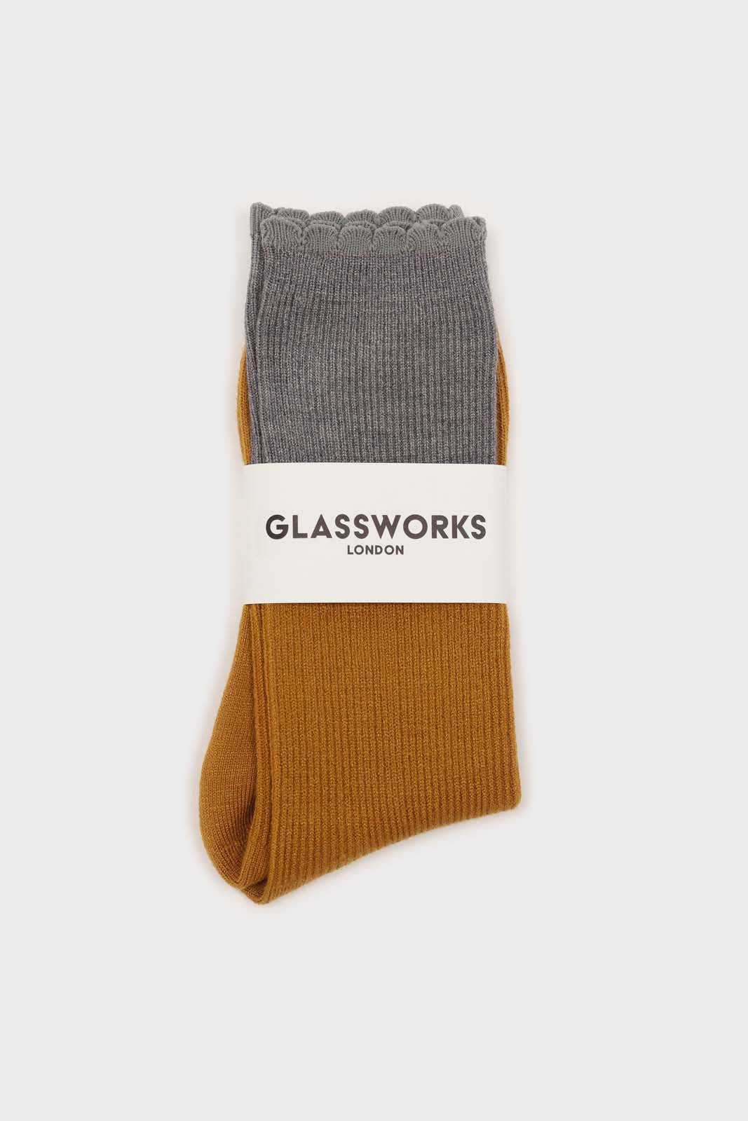 Mustard and grey colorblock long socks