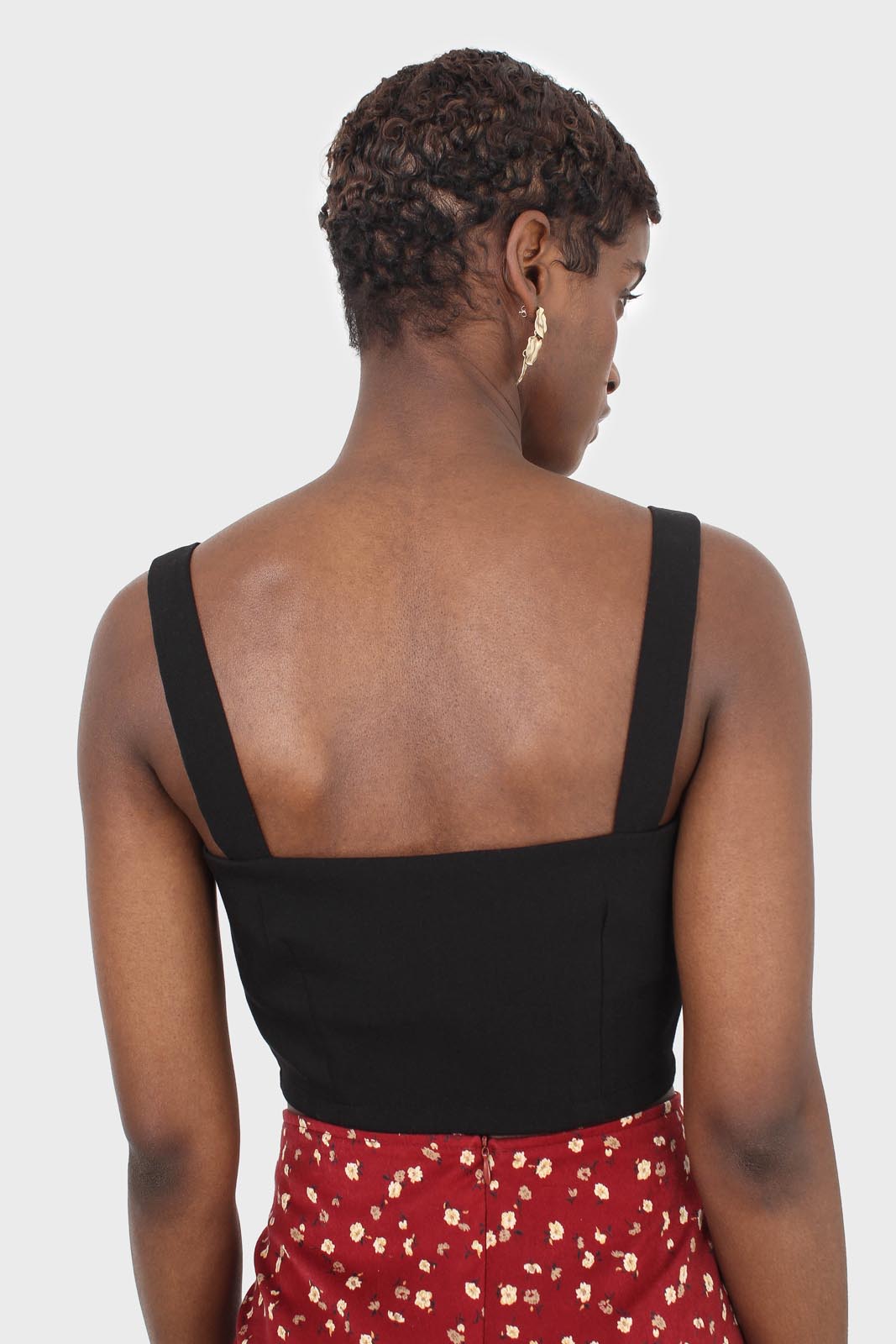 Black button front bra top