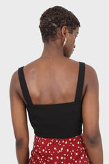 Black button front bra top