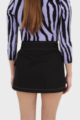 Black and white contrast stitch belted pocket mini