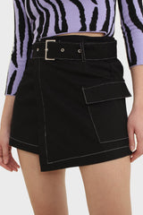 Black and white contrast stitch belted pocket mini