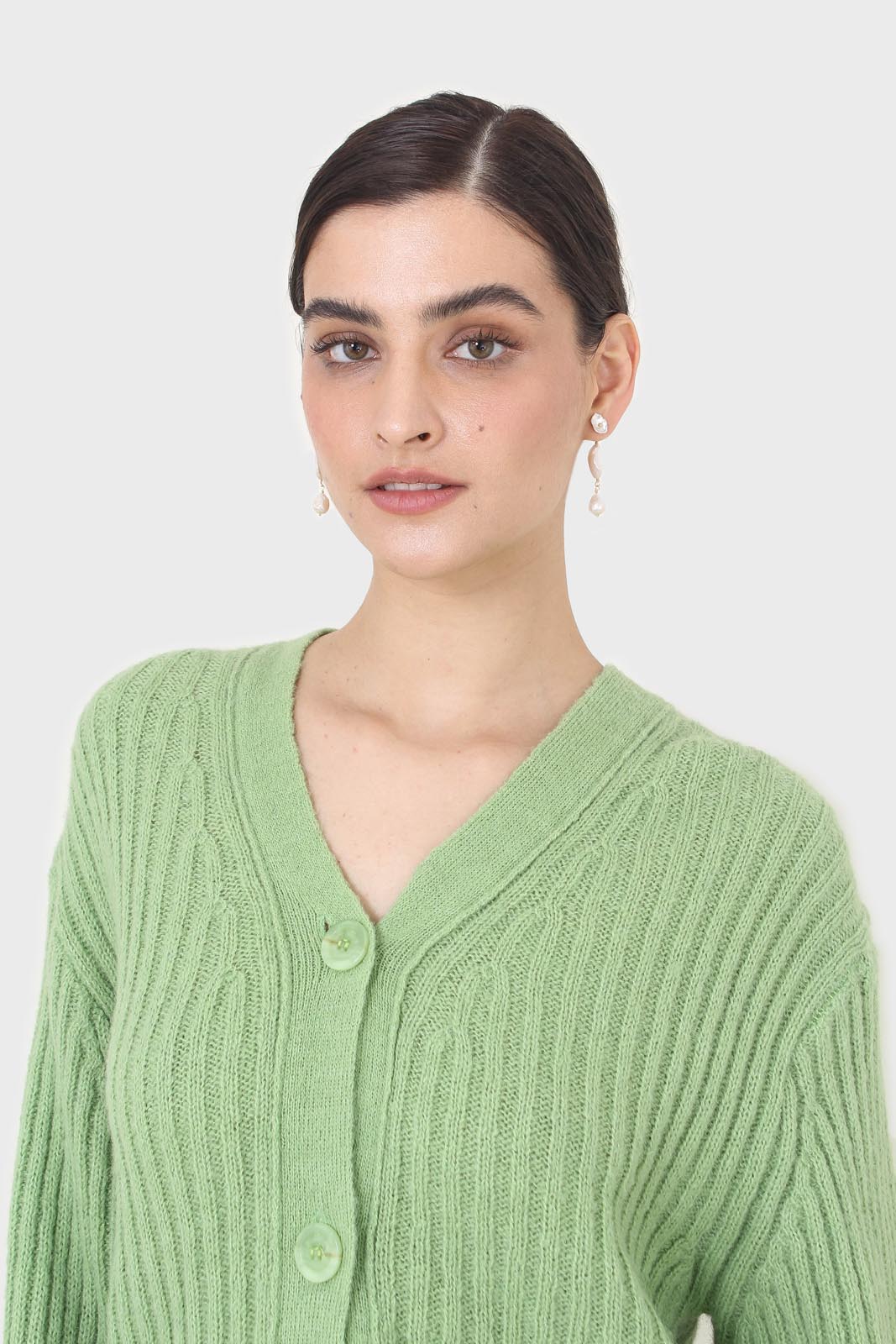 Green ribbed alpaca blend cardigan