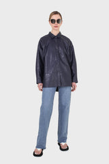 Navy vegan leather oversized shirt