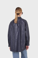 Navy vegan leather oversized shirt