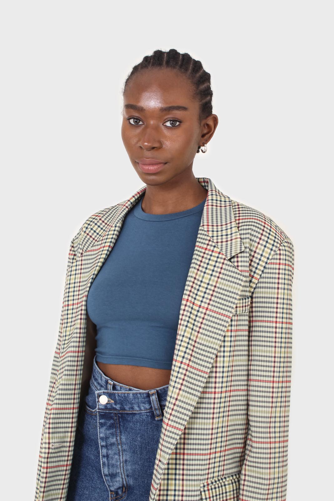 Pale yellow and red green oversized checked blazer