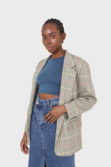 Pale yellow and red green oversized checked blazer