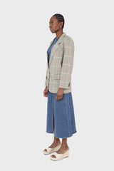 Pale yellow and red green oversized checked blazer