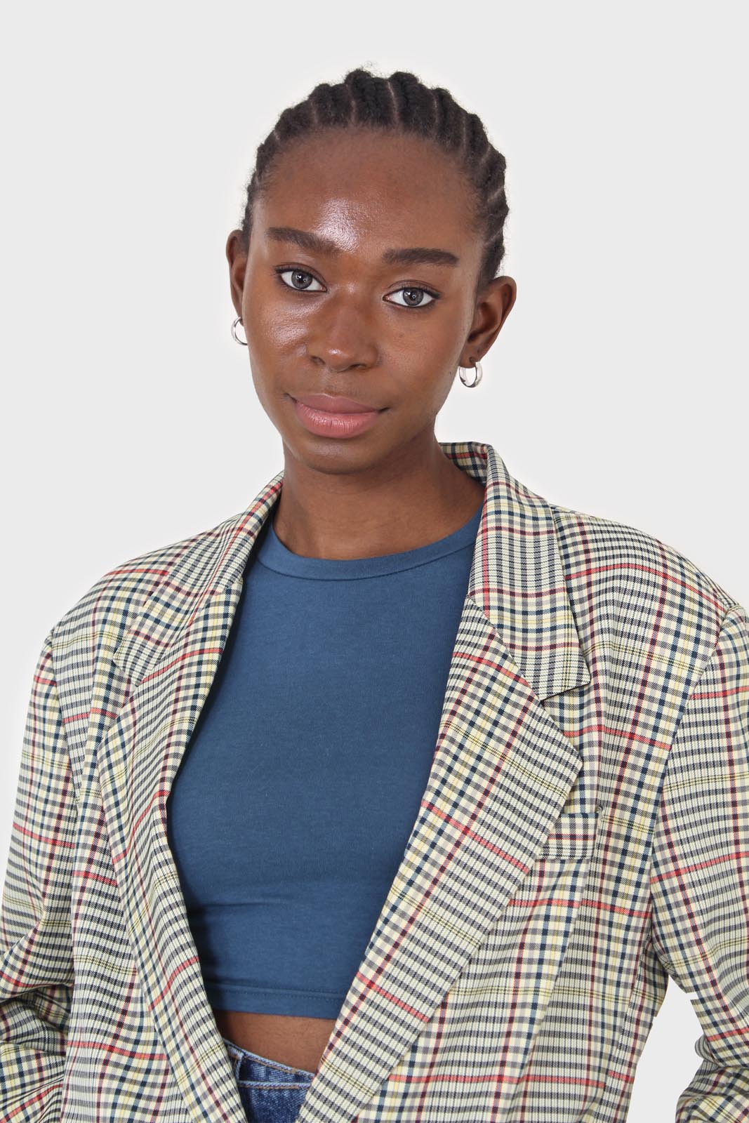 Pale yellow and red green oversized checked blazer