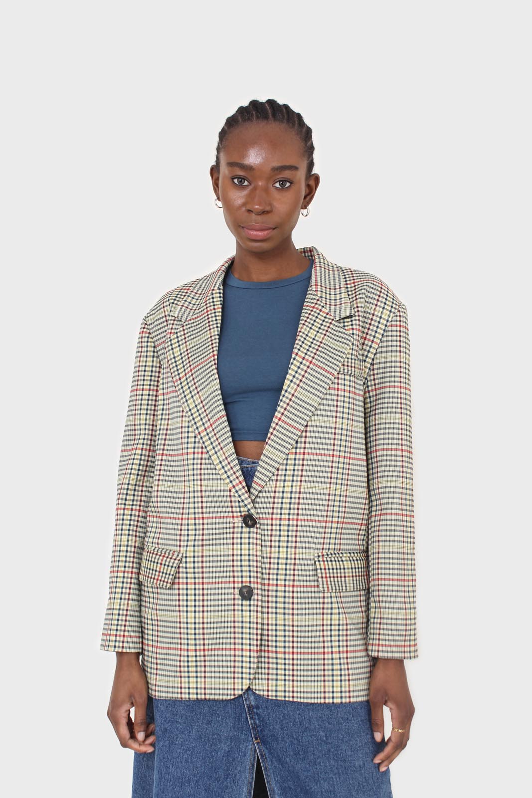 Pale yellow and red green oversized checked blazer