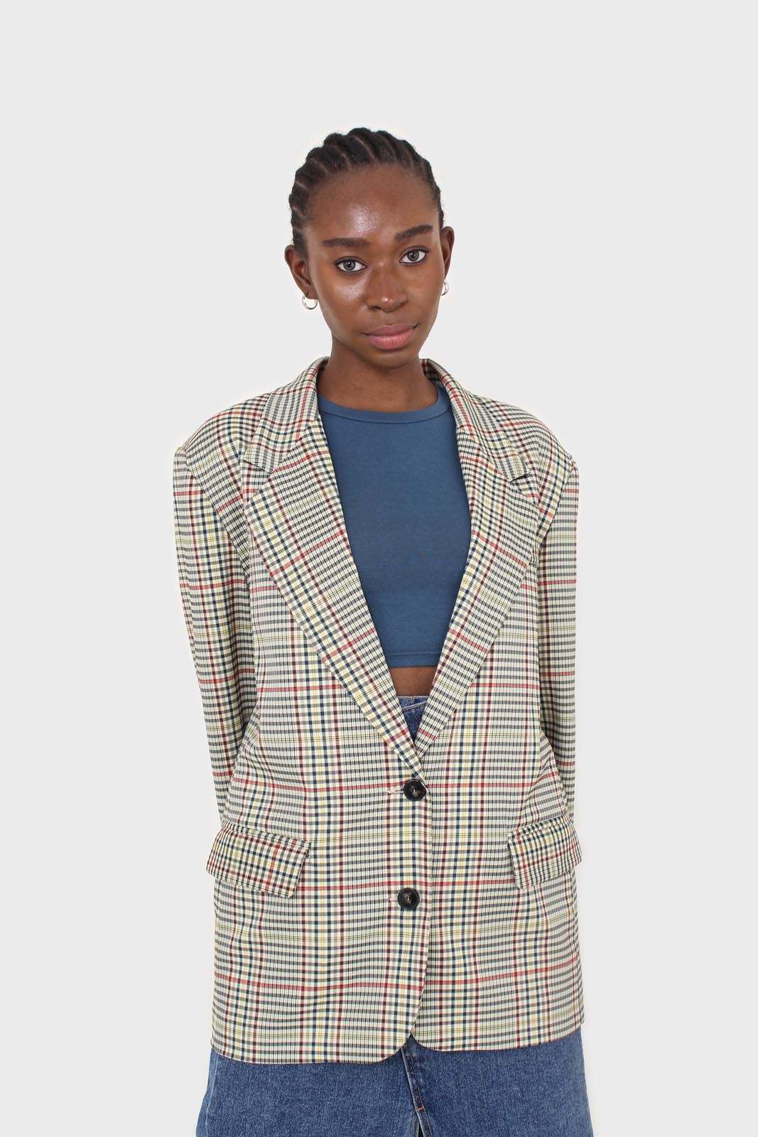 Pale yellow and red green oversized checked blazer
