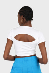 White peek back short sleeve tee
