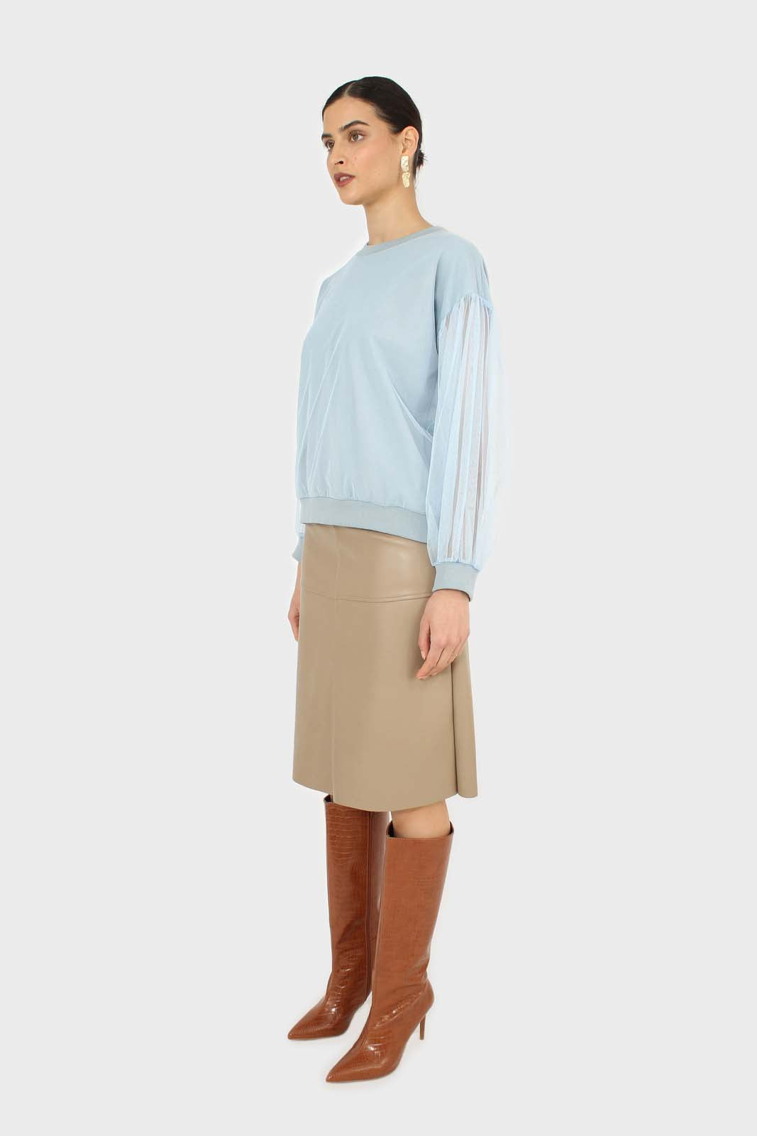 Blue sheer sleeve sweatshirt