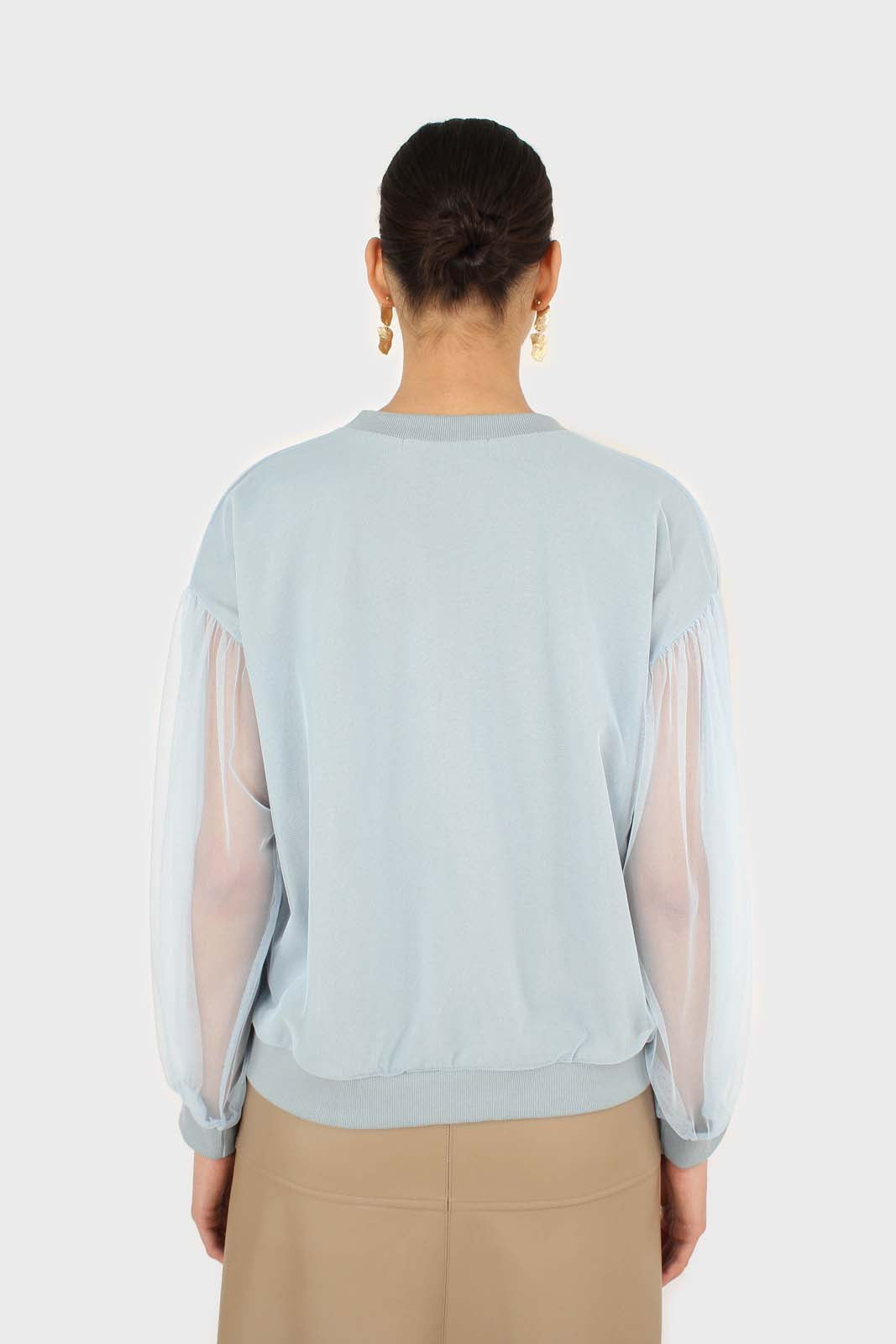Blue sheer sleeve sweatshirt