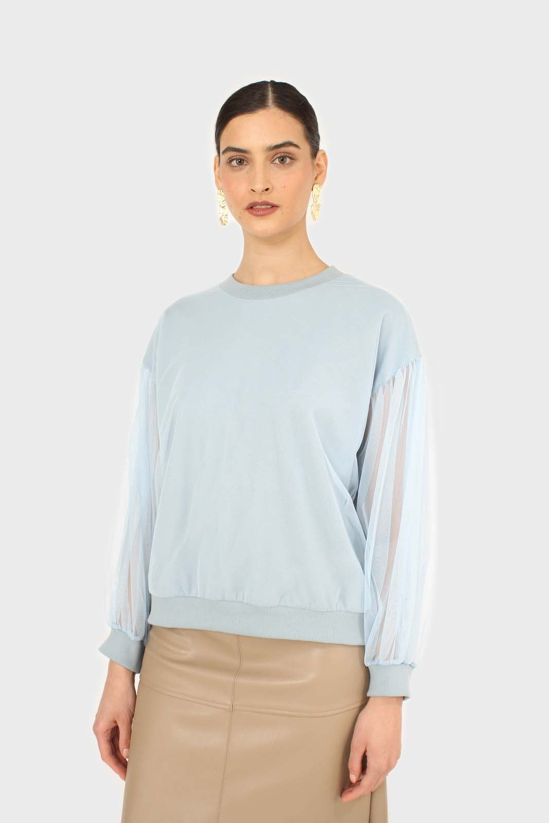 Blue sheer sleeve sweatshirt