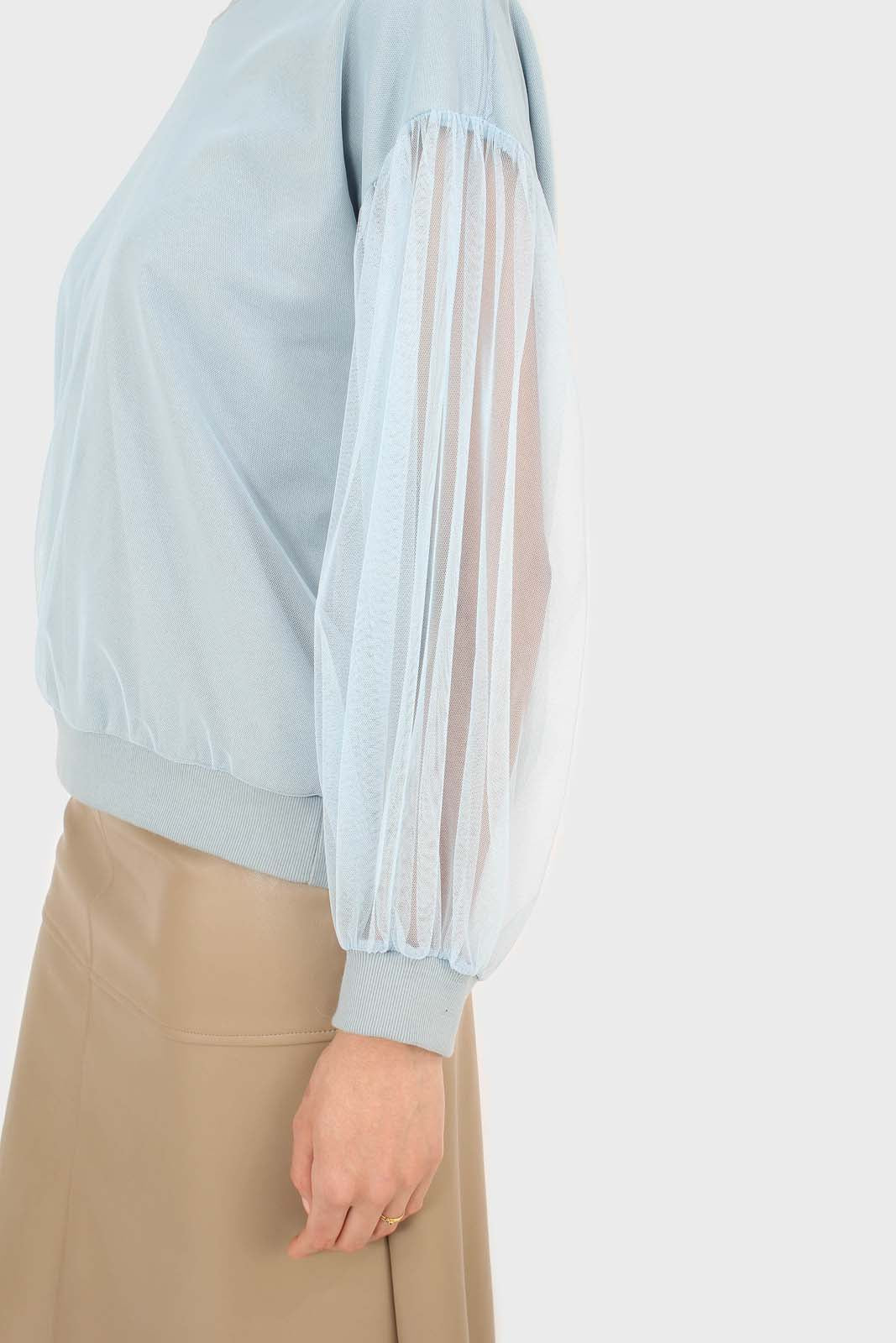 Blue sheer sleeve sweatshirt