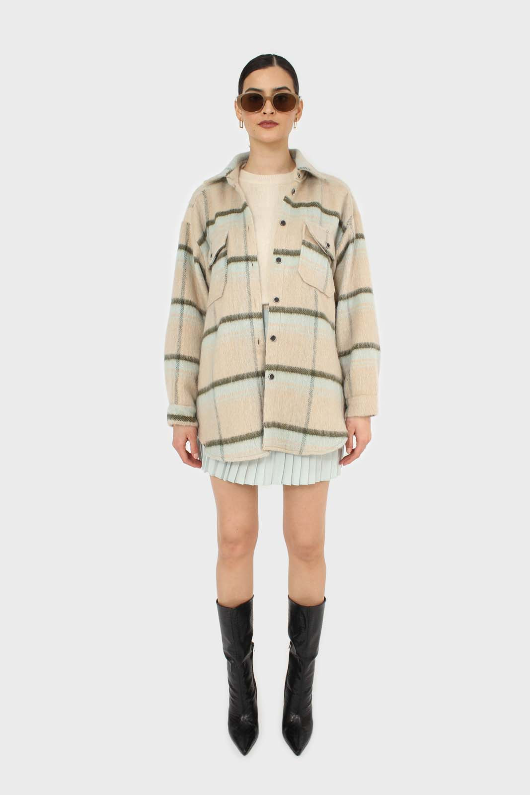 Mint green pleated silky mini skirt
