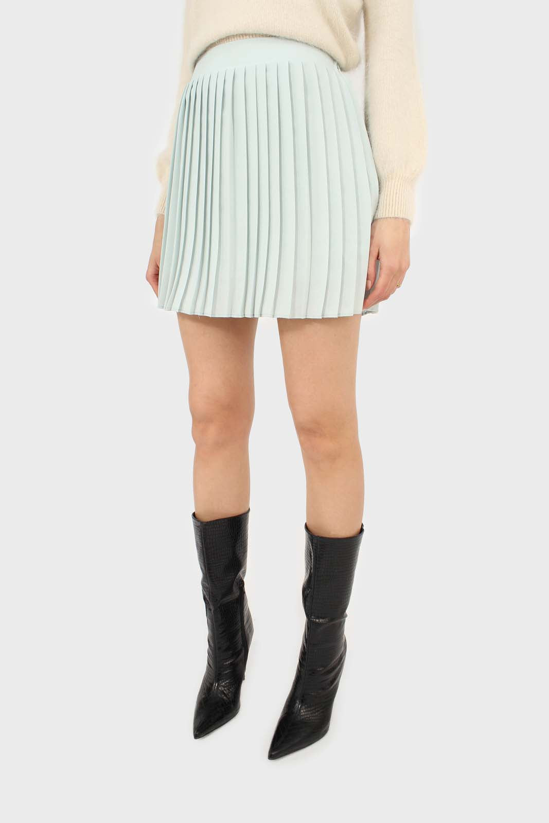 Mint green pleated silky mini skirt