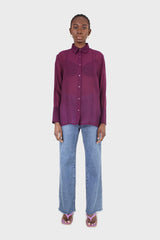 Purple pintuck sheer oversized long shirt