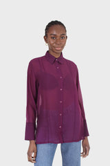 Purple pintuck sheer oversized long shirt