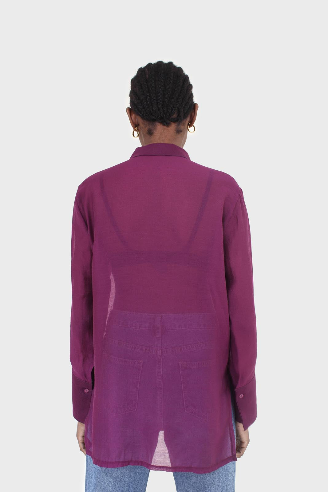 Purple pintuck sheer oversized long shirt