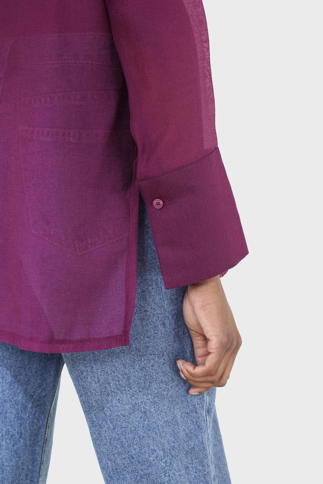 Purple pintuck sheer oversized long shirt