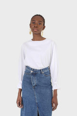 White cotton frill long sleeved top
