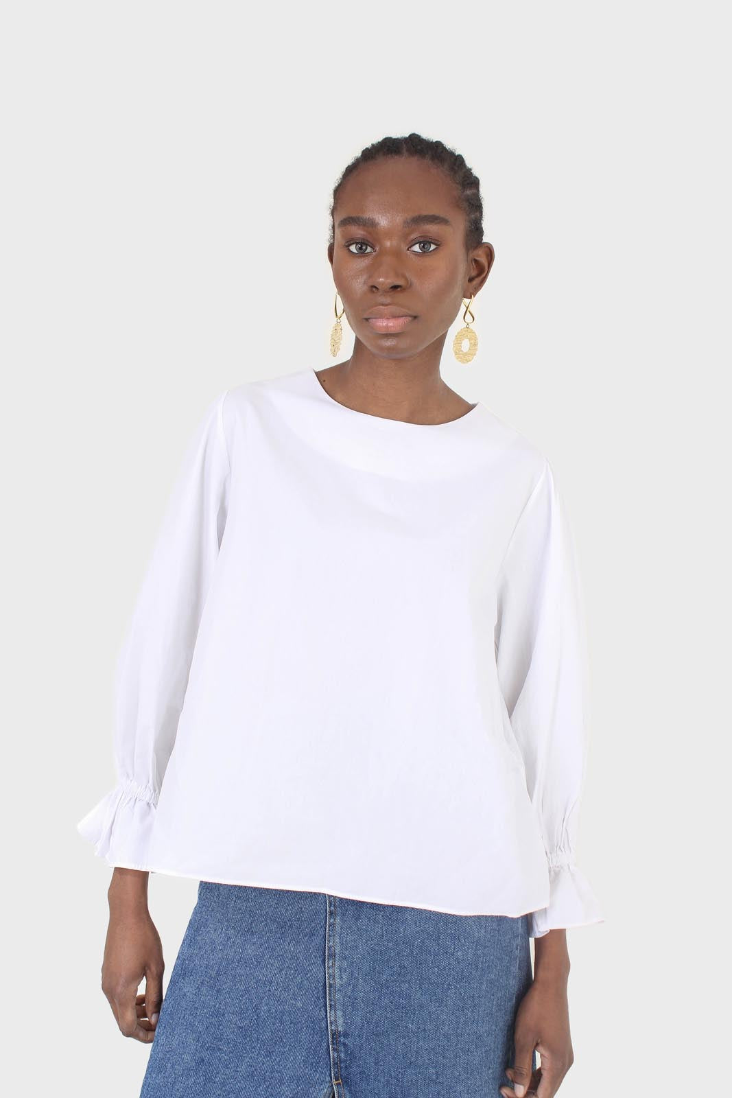 White cotton frill long sleeved top