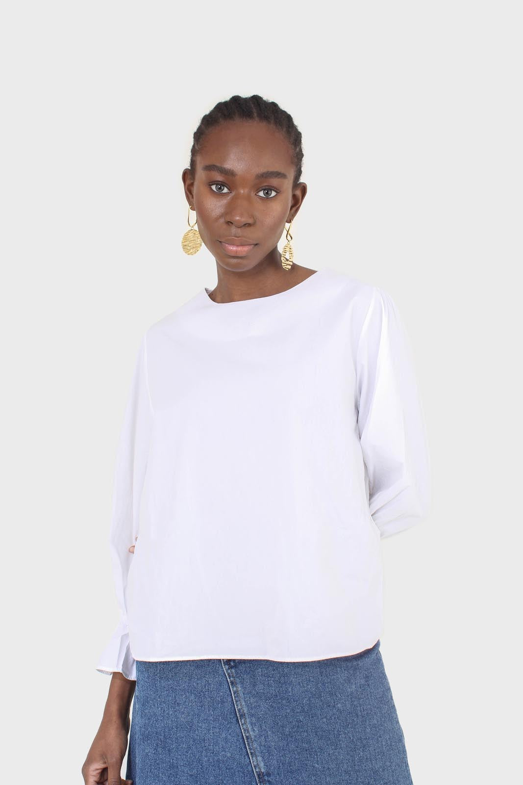 White cotton frill long sleeved top