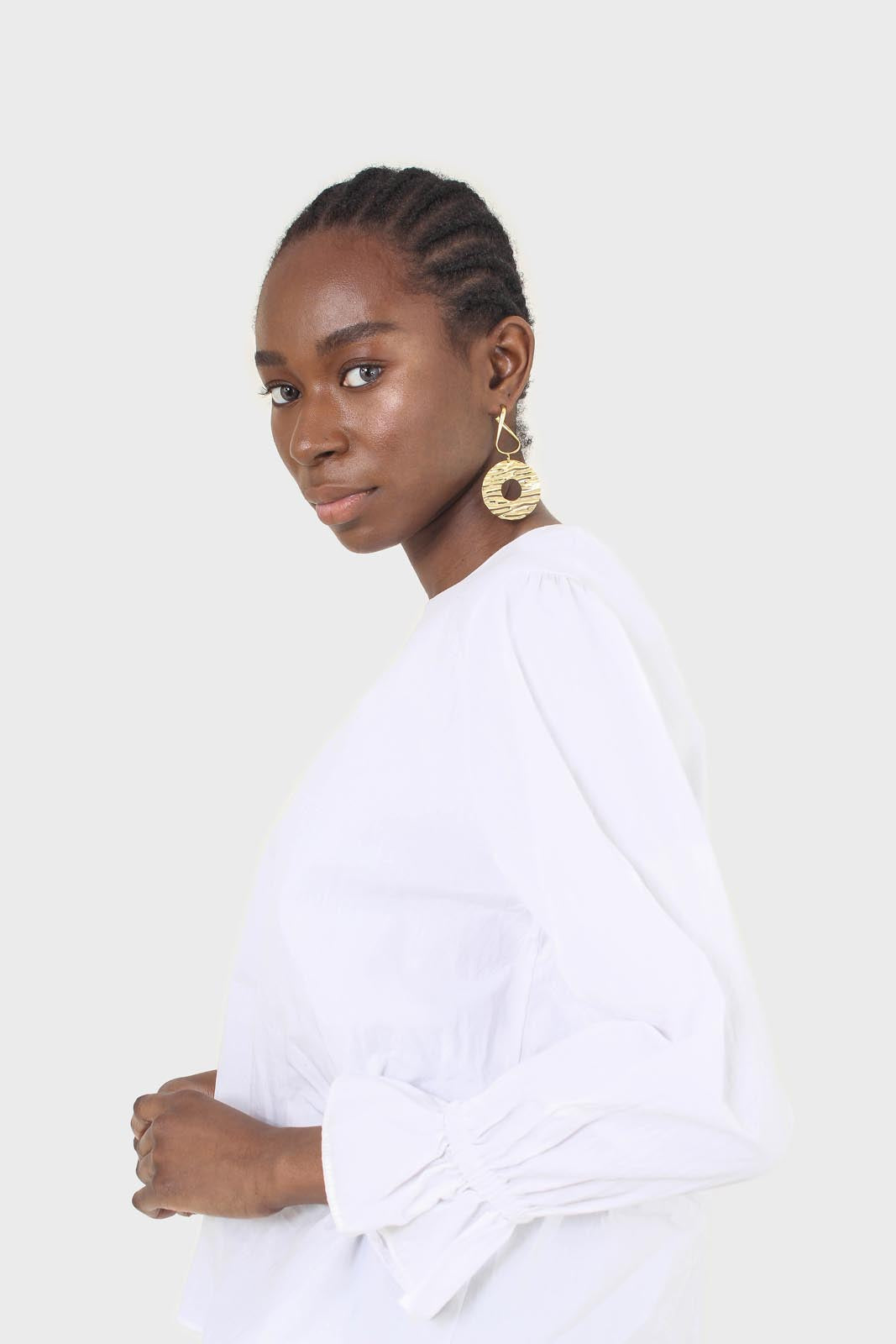 White cotton frill long sleeved top