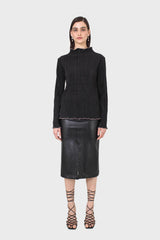 Black micro pleat pink contrast trim long sleeved top