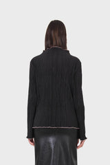 Black micro pleat pink contrast trim long sleeved top