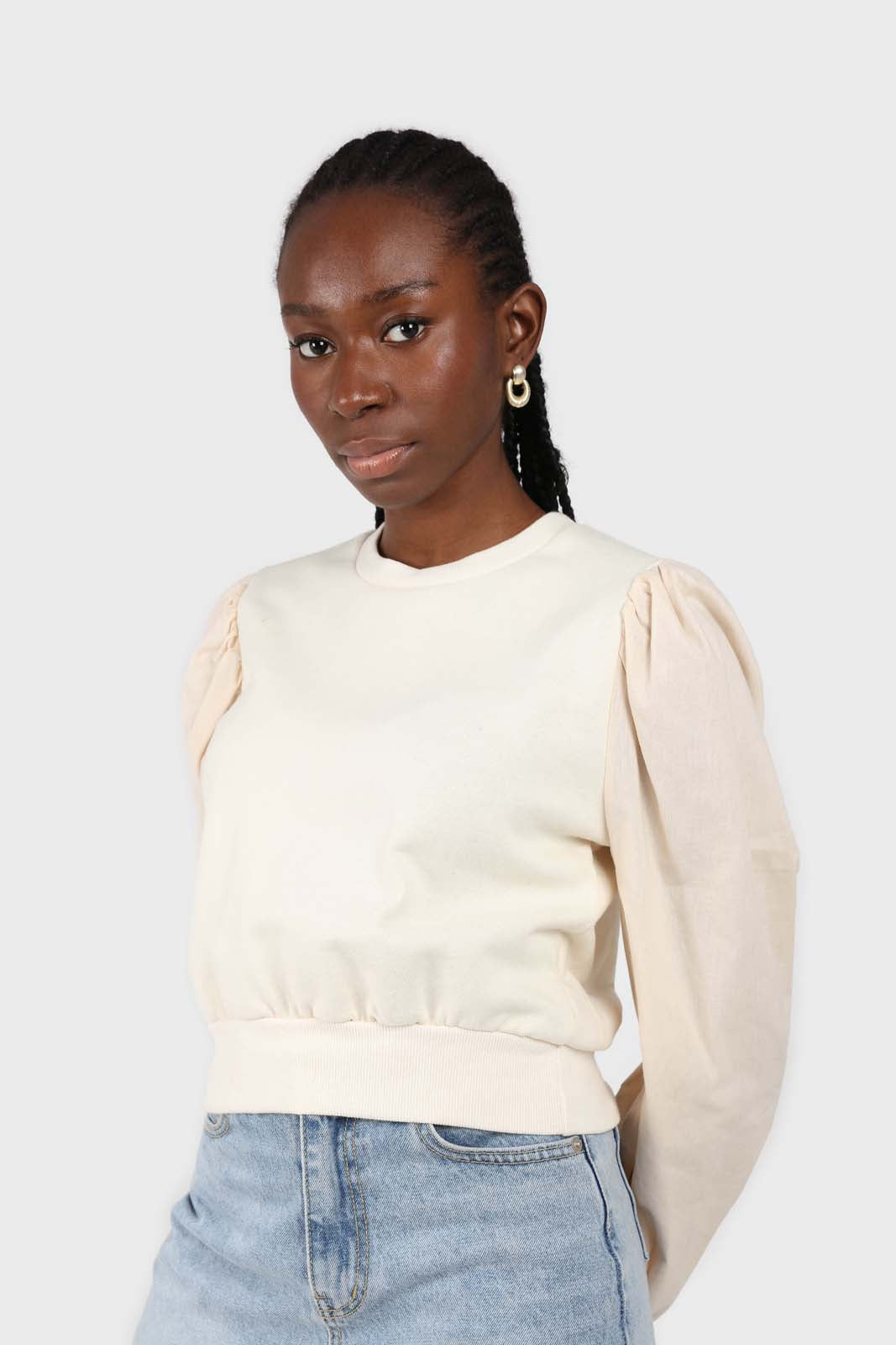 Cream balloon sleeve crop sweatshirt