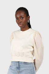 Cream balloon sleeve crop sweatshirt