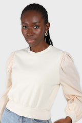 Cream balloon sleeve crop sweatshirt