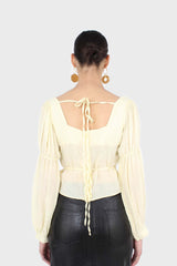 Yellow balloon sleeve bodice tie back top