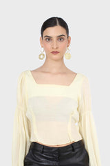 Yellow balloon sleeve bodice tie back top