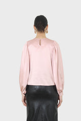Pink silky balloon sleeve blouse