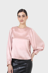 Pink silky balloon sleeve blouse