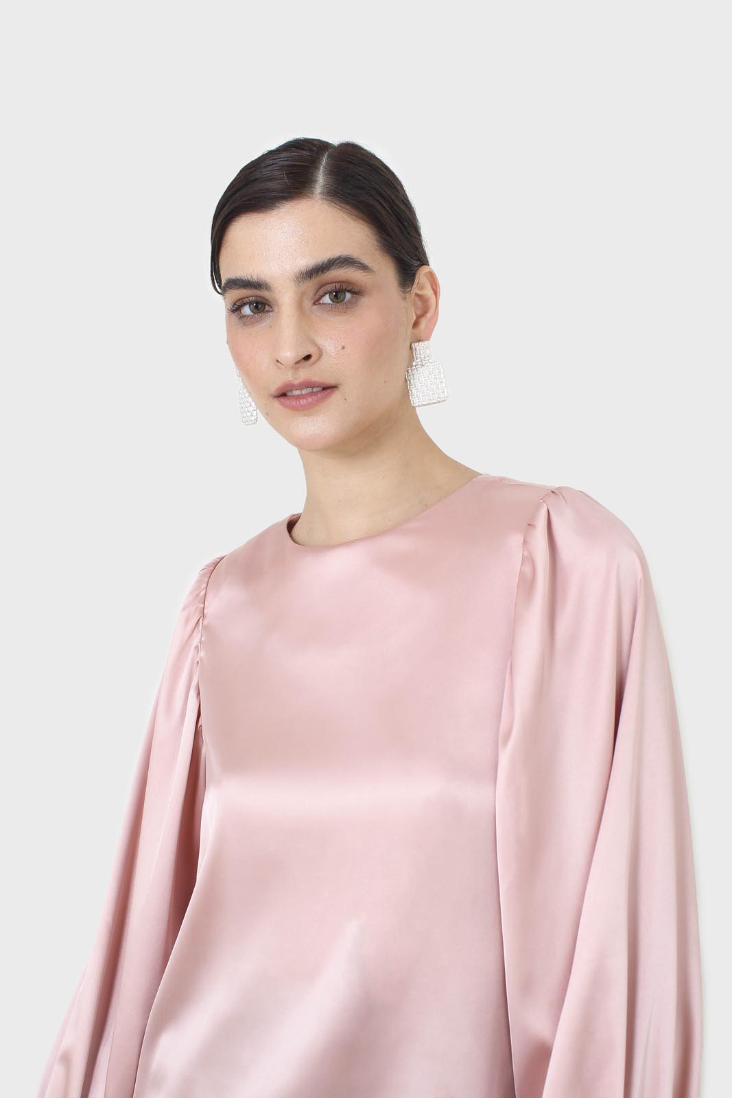 Pink silky balloon sleeve blouse