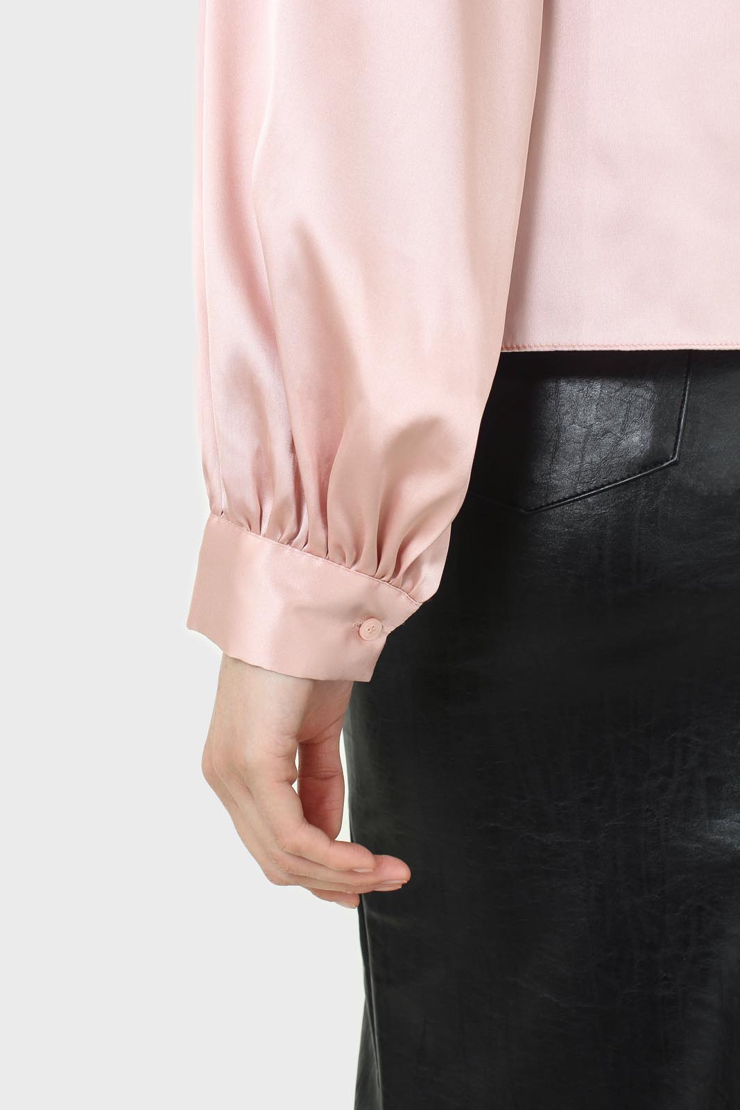 Pink silky balloon sleeve blouse