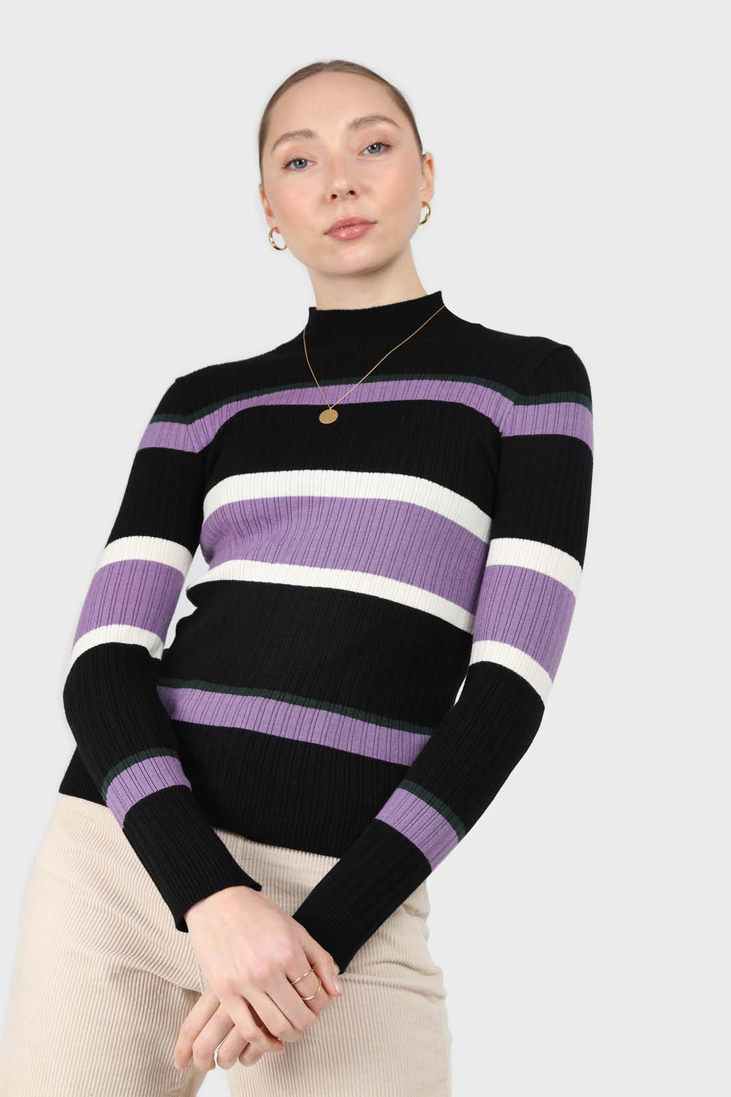 Black and lilac multi stripe long sleeve top