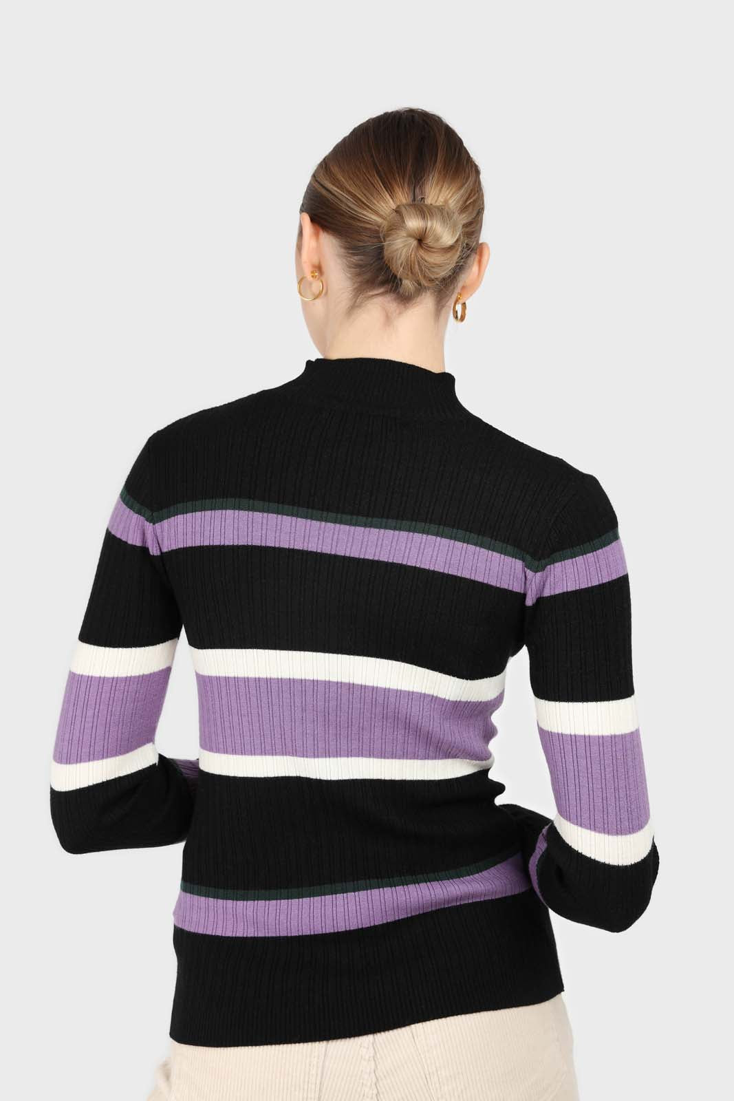Black and lilac multi stripe long sleeve top