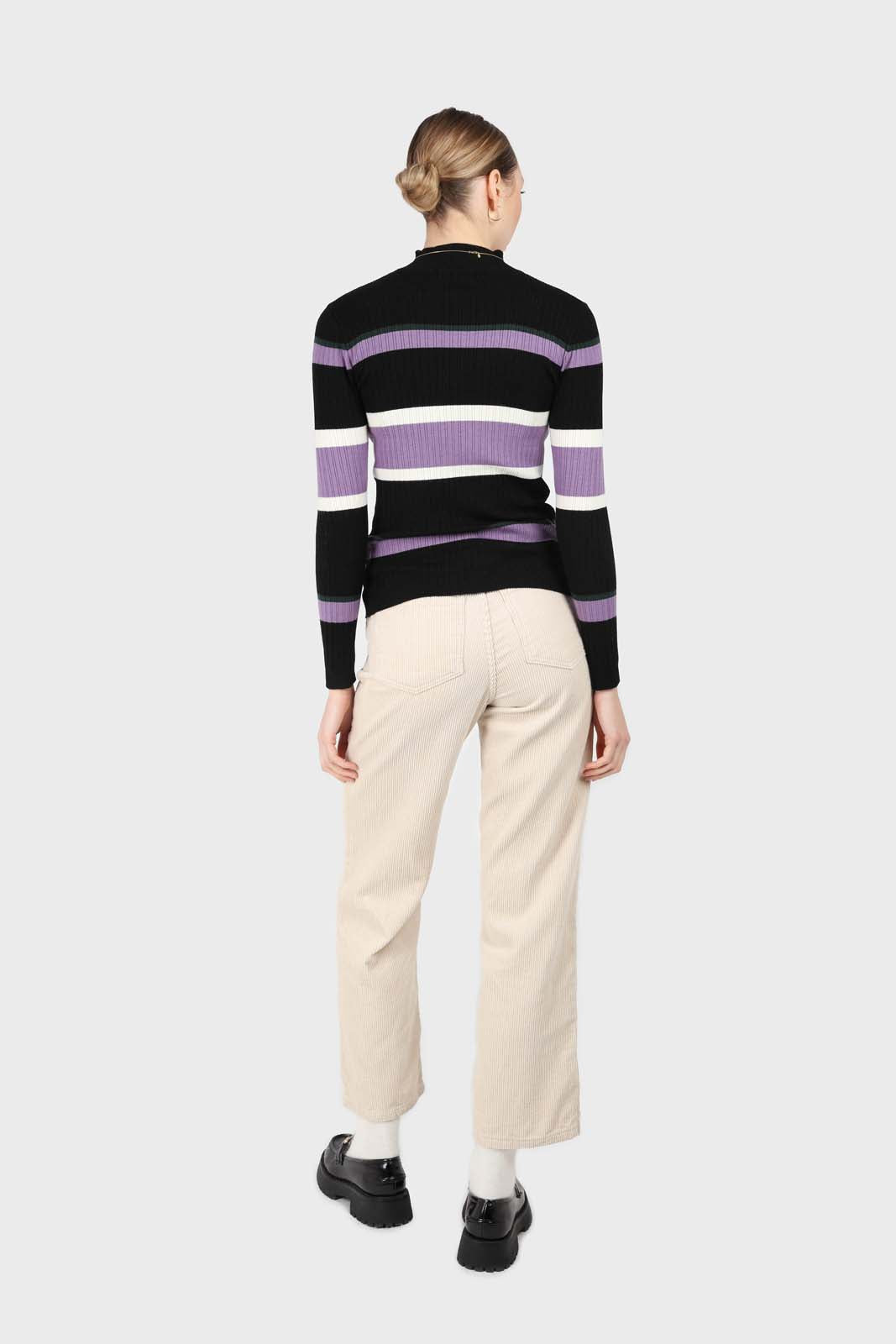 Black and lilac multi stripe long sleeve top