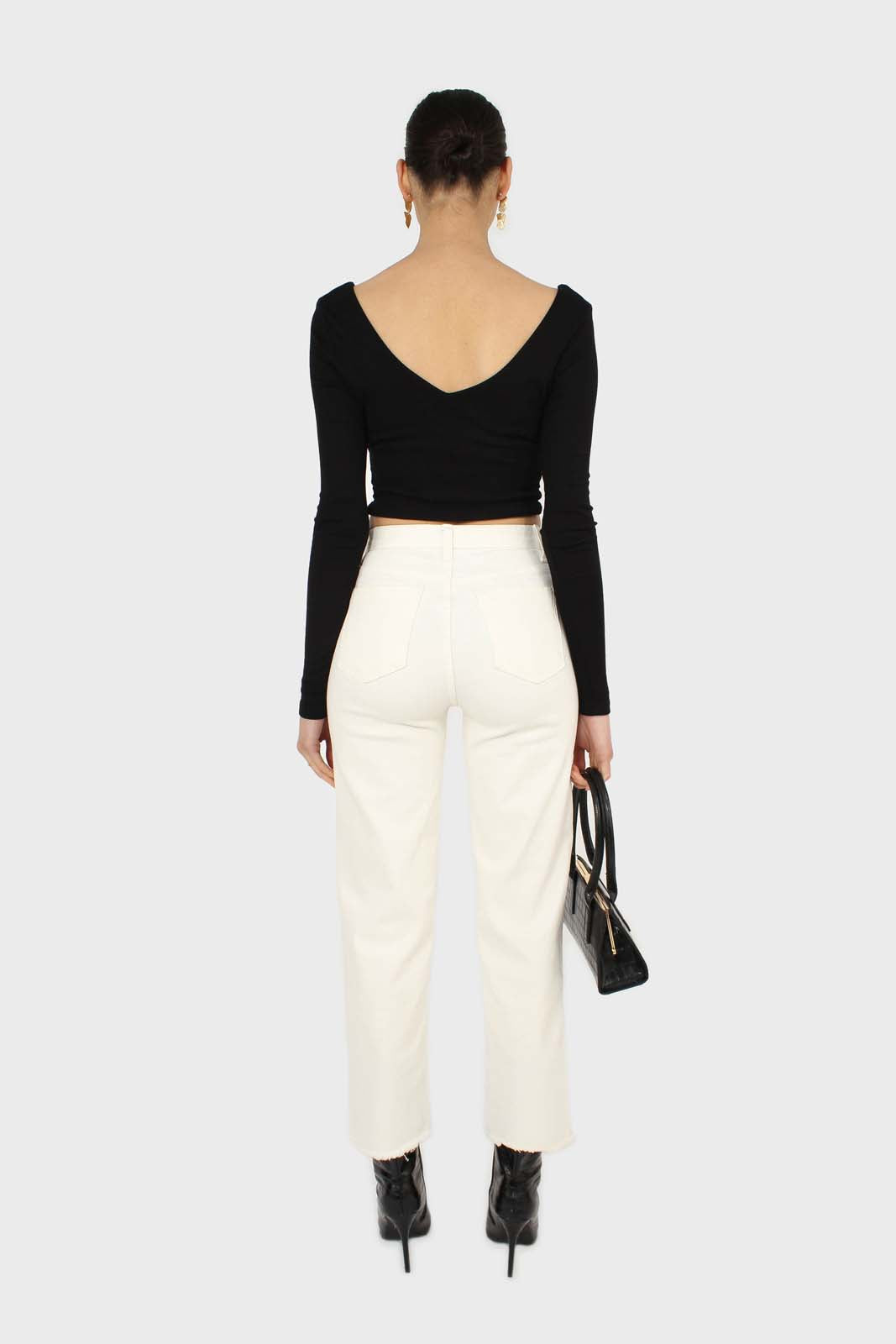 Black twist front long sleeve crop top