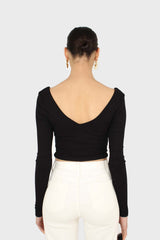 Black twist front long sleeve crop top