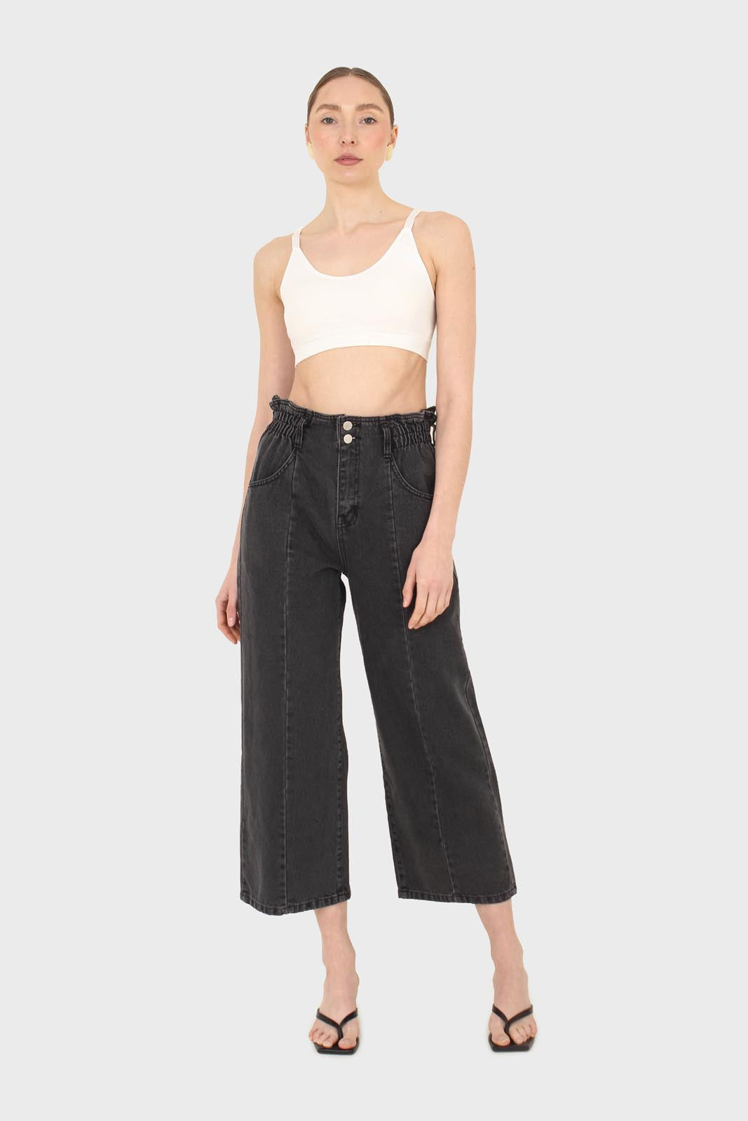 Black wide leg panel front pocket jeans