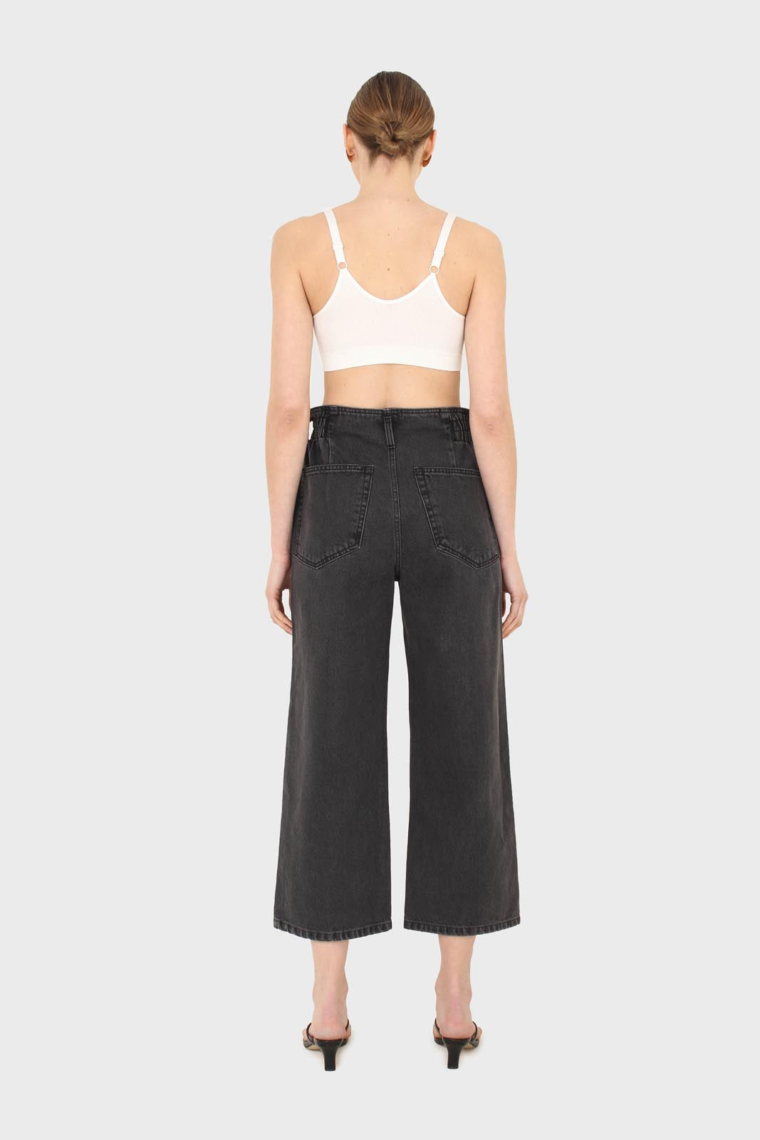 Black wide leg panel front pocket jeans