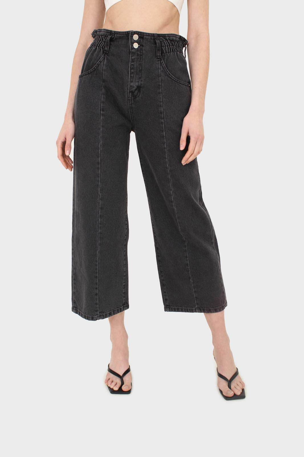 Black wide leg panel front pocket jeans