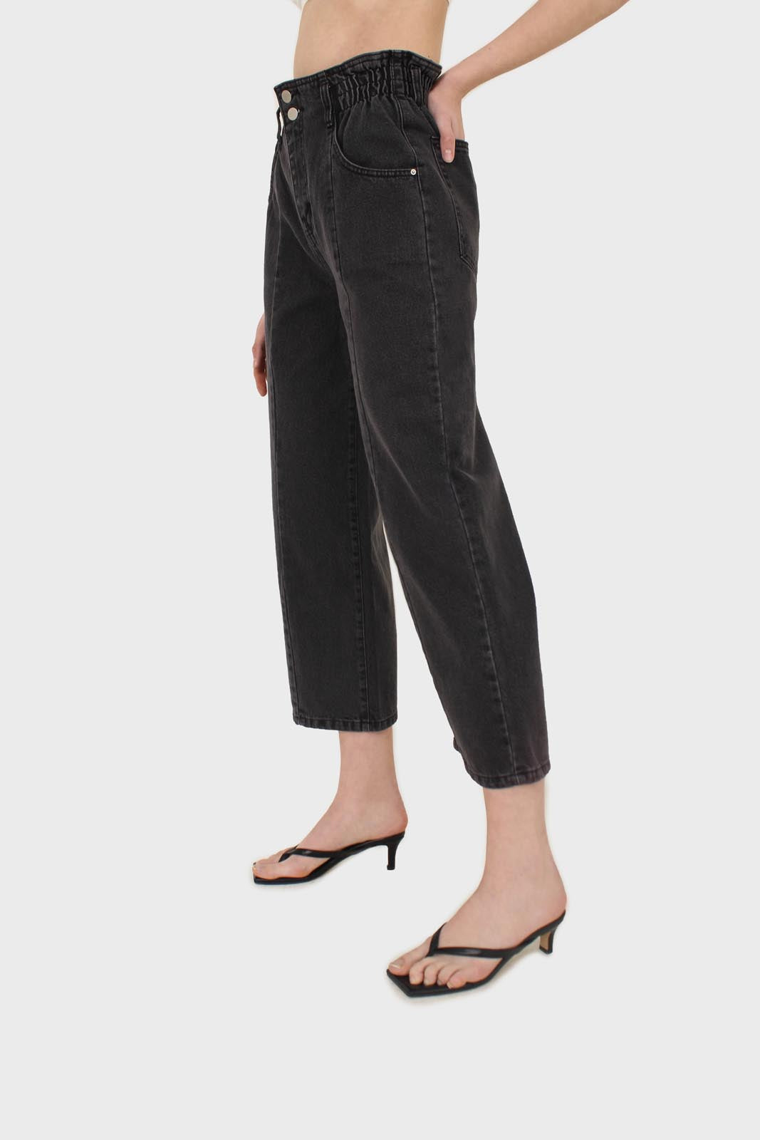 Black wide leg panel front pocket jeans