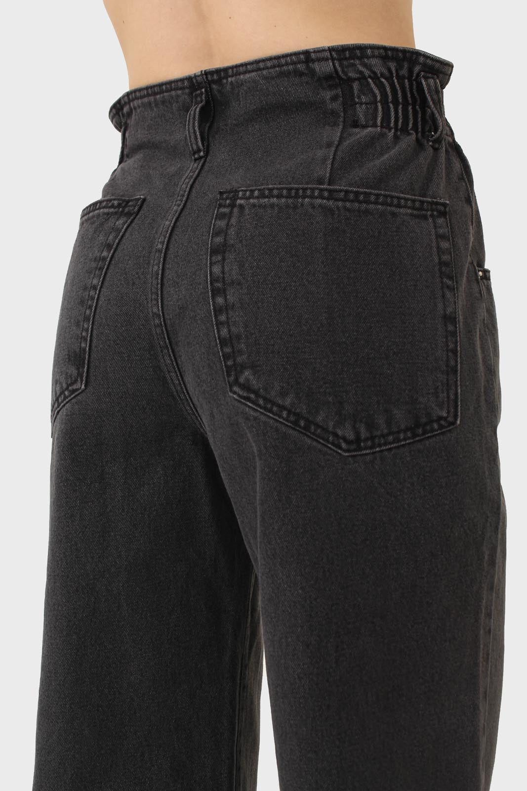 Black wide leg panel front pocket jeans